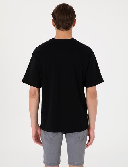 Siyah Comfort Fit Bisiklet Yaka Tişört - 50310144011