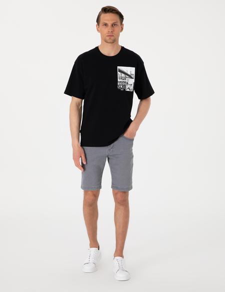 Siyah Comfort Fit Bisiklet Yaka Tişört - 50310144011