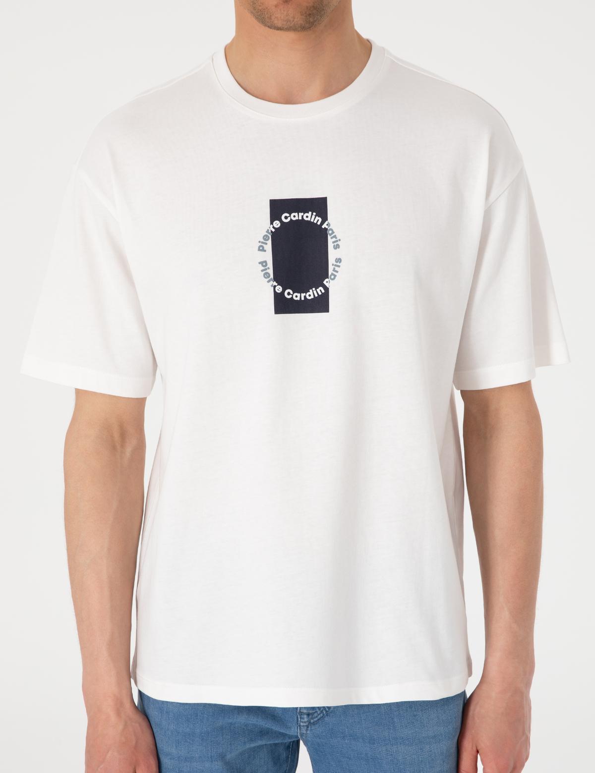 Beyaz Comfort Fit Bisiklet Yaka Tişört - 50310155006