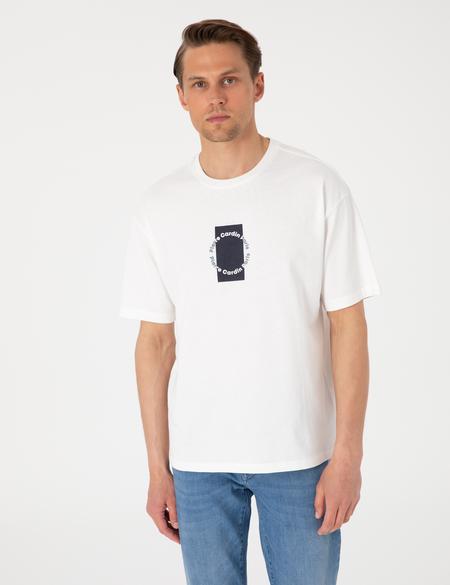 Beyaz Comfort Fit Bisiklet Yaka Tişört - 50310155006