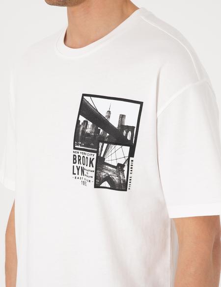 Beyaz Comfort Fit Bisiklet Yaka Tişört - 50310144005