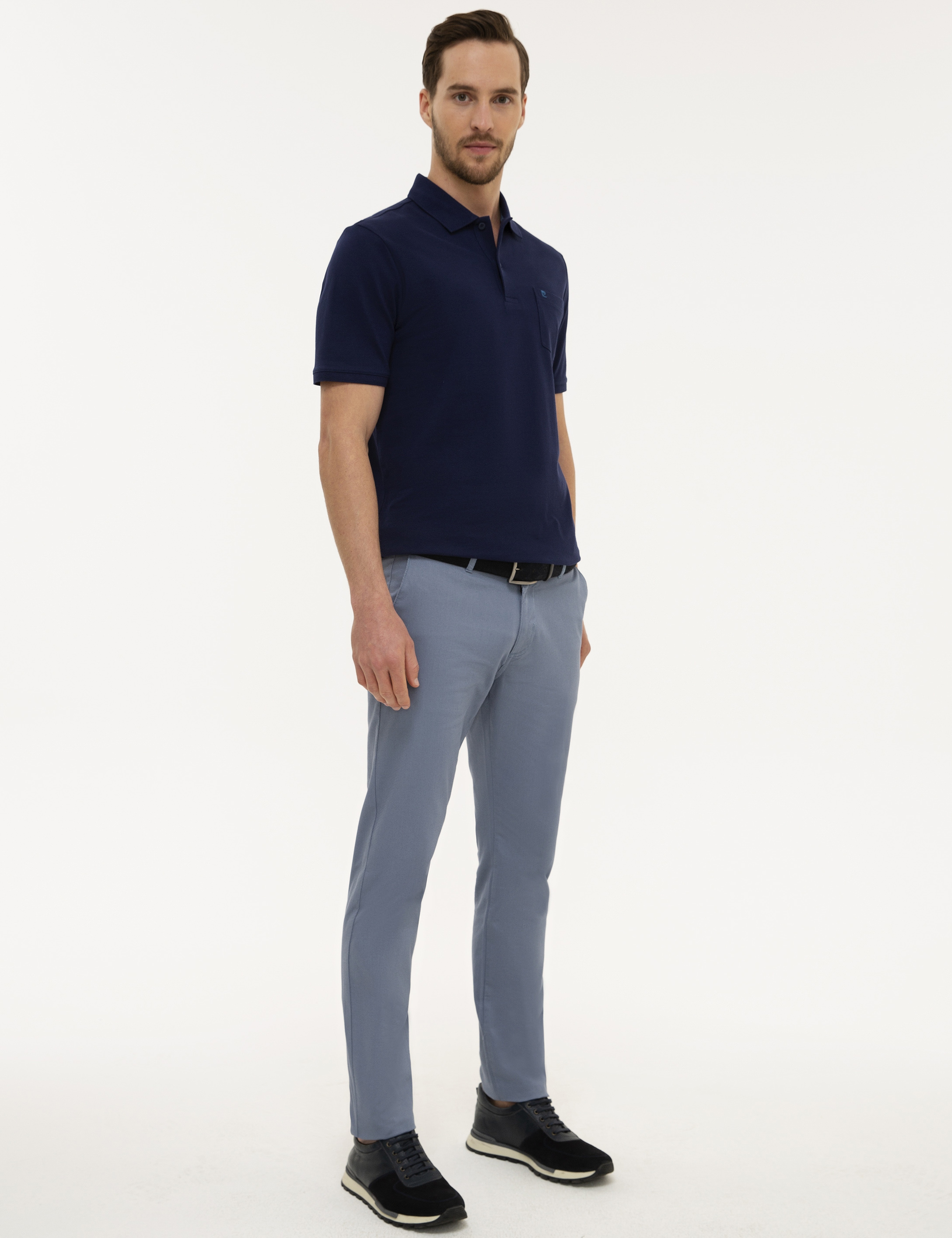 Koyu Mavi Slim Fit Chino Pantolon - Image 2