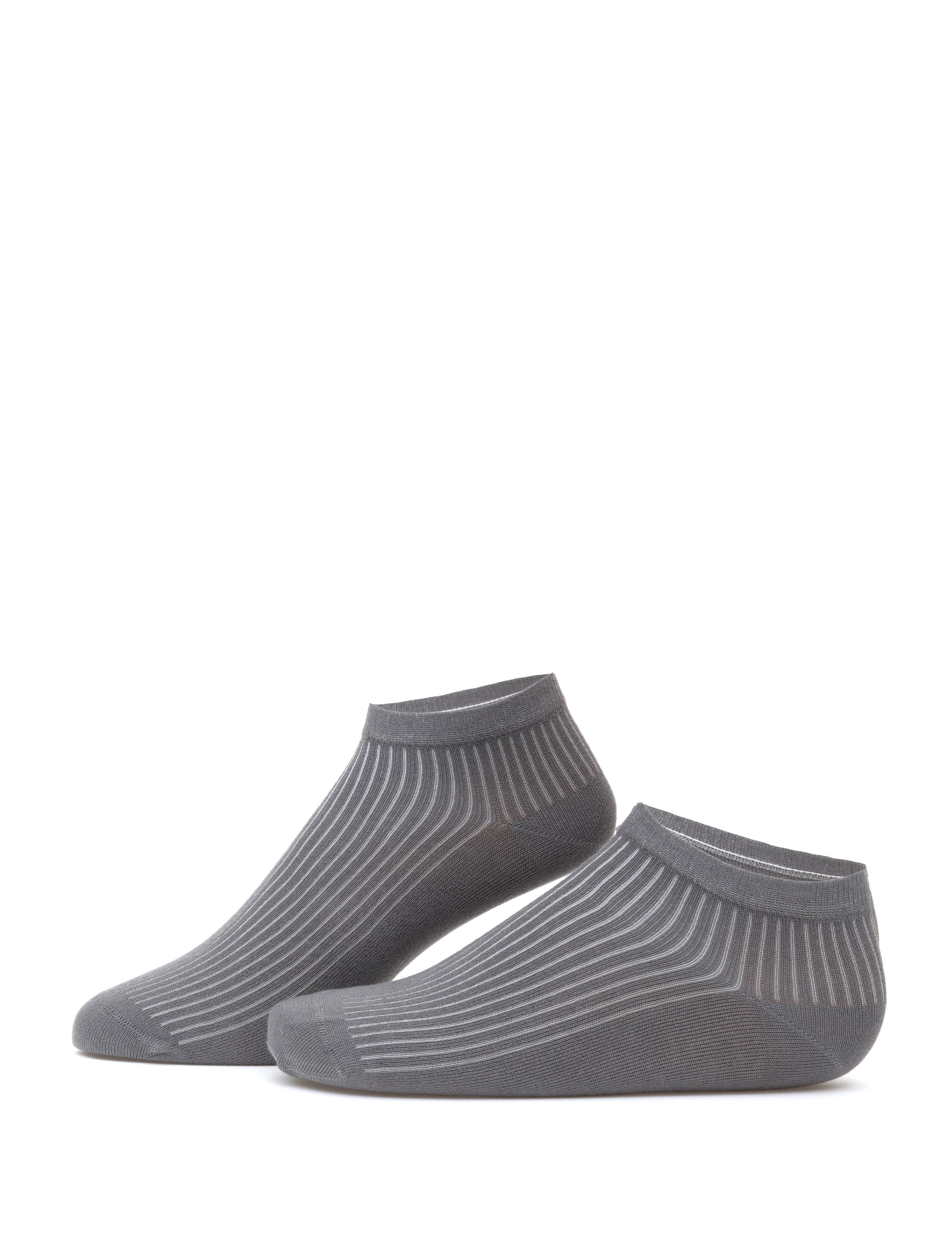 Erkek Bambu Karışımlı Gri Patik Desenli Çorap