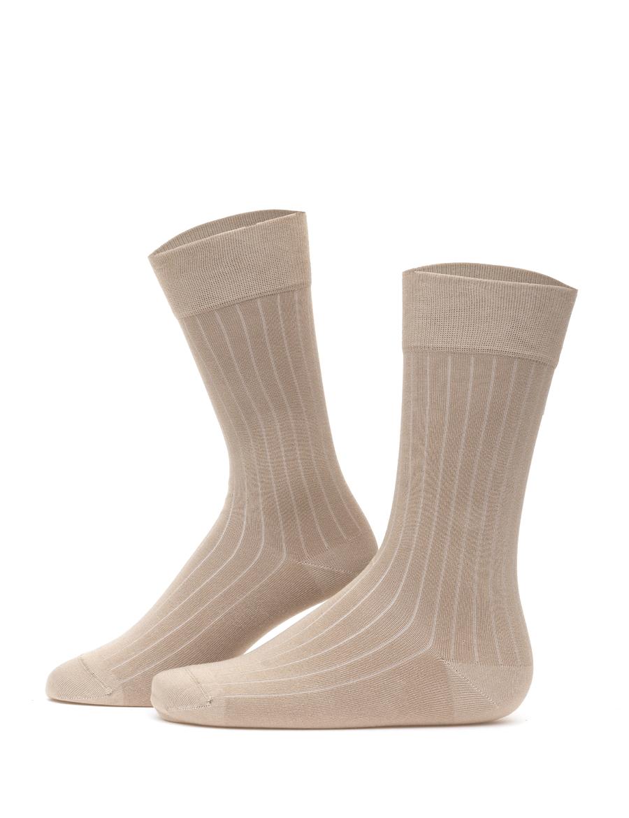 Erkek Bambu Karışımlı Bej Soket Desenli Çorap