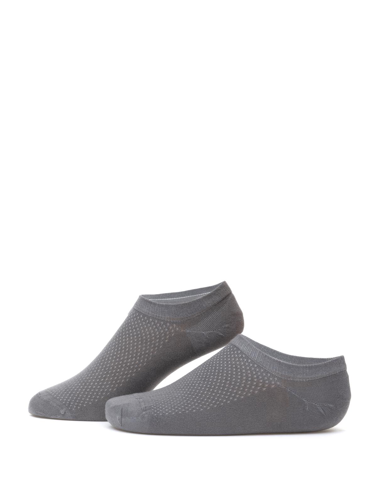 Erkek Bambu Karışımlı Gri Patik Desenli Çorap