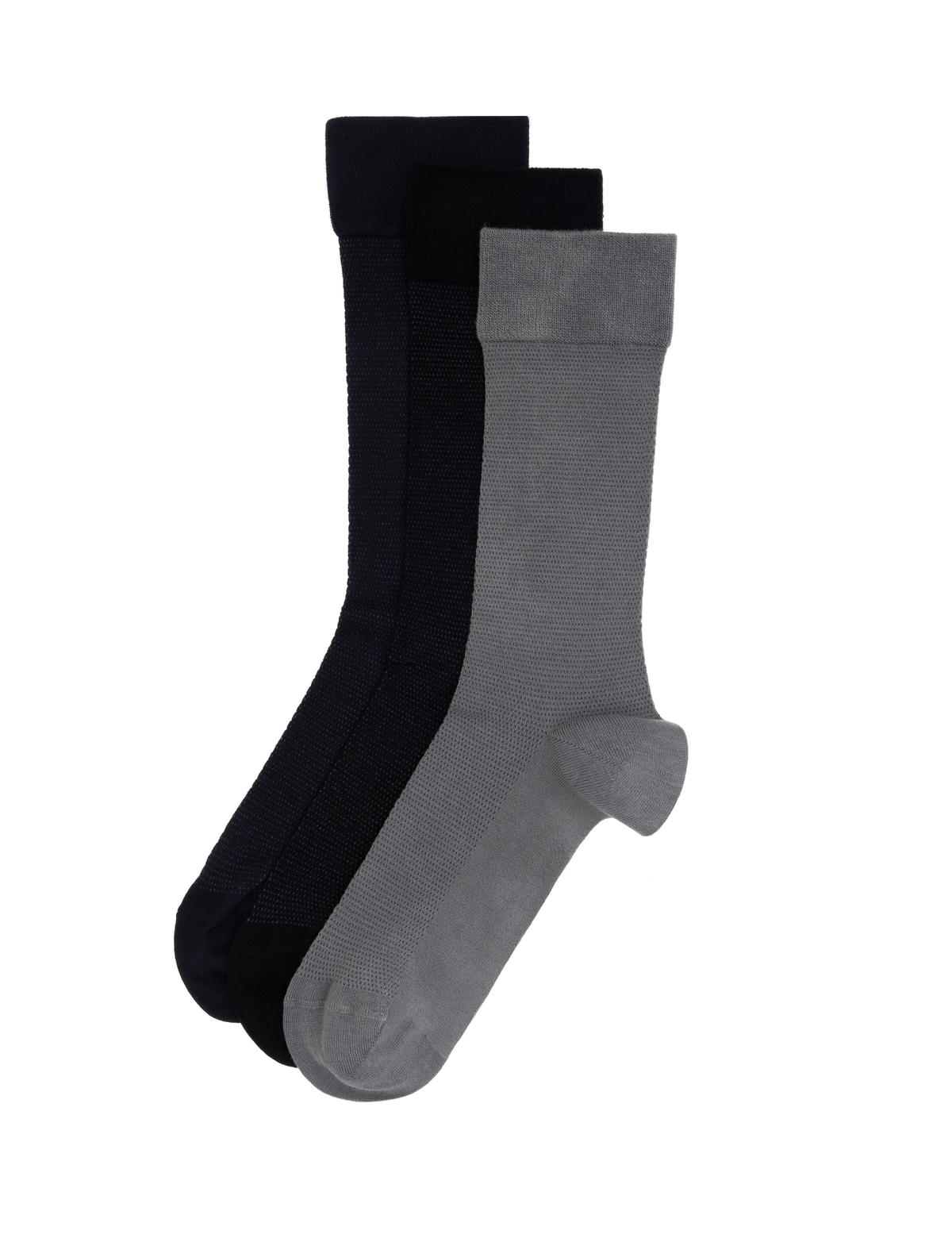 Erkek Bambu Karışımlı 3'lü Paket Gri Soket Basic Çorap