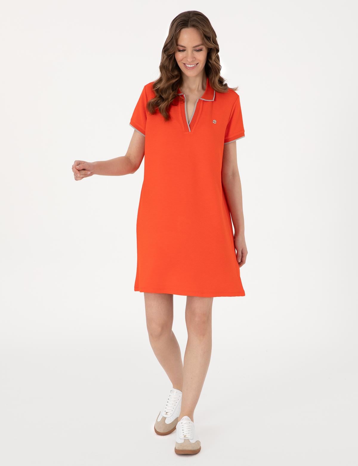 Kırmızı Regular Fit Polo Yaka Örme Elbise - 50308462006