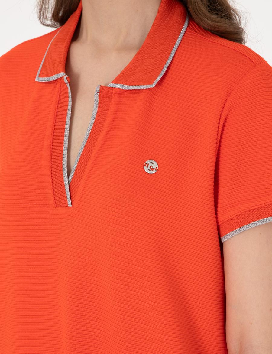 Kırmızı Regular Fit Polo Yaka Örme Elbise