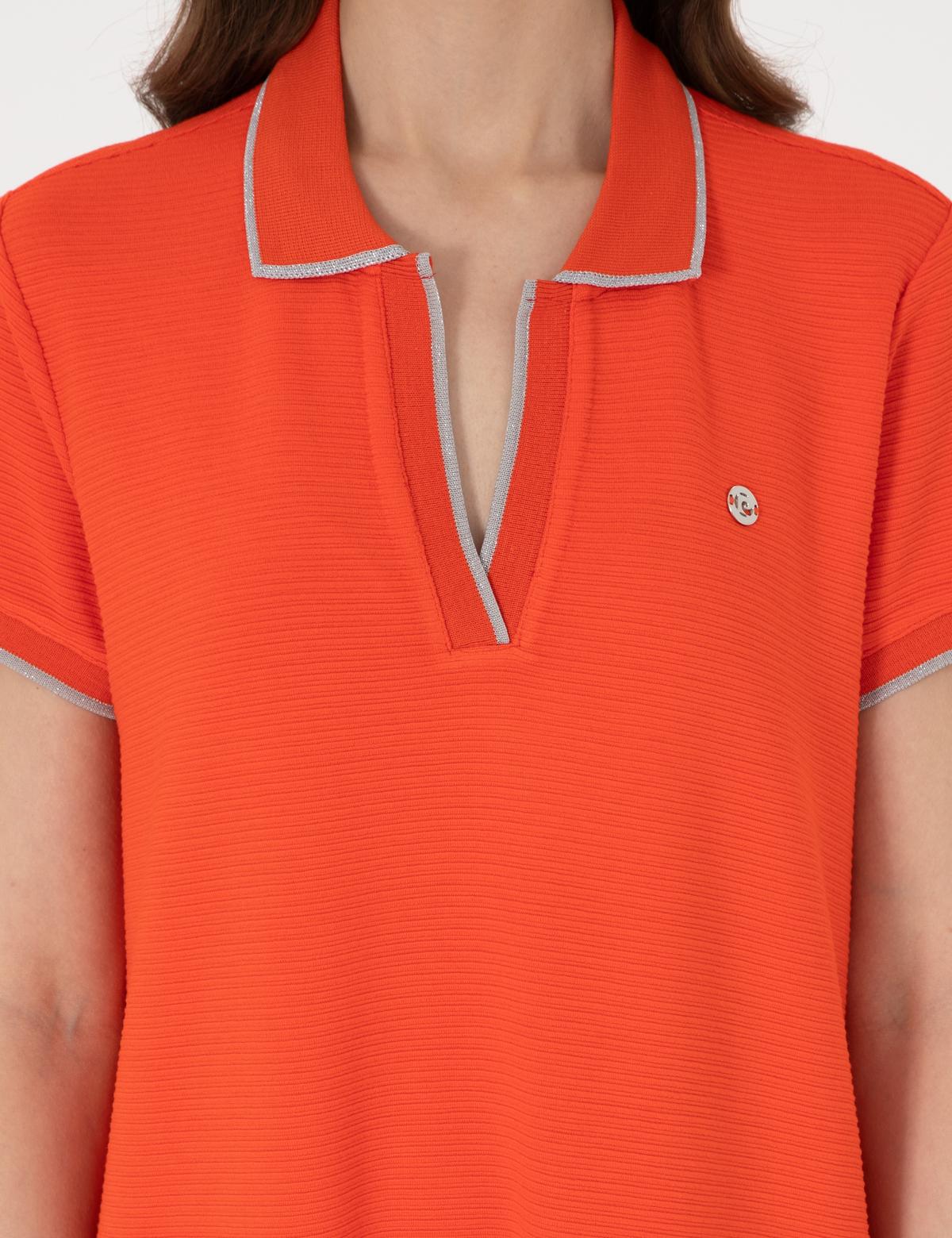 Kırmızı Regular Fit Polo Yaka Örme Elbise - 50308462006