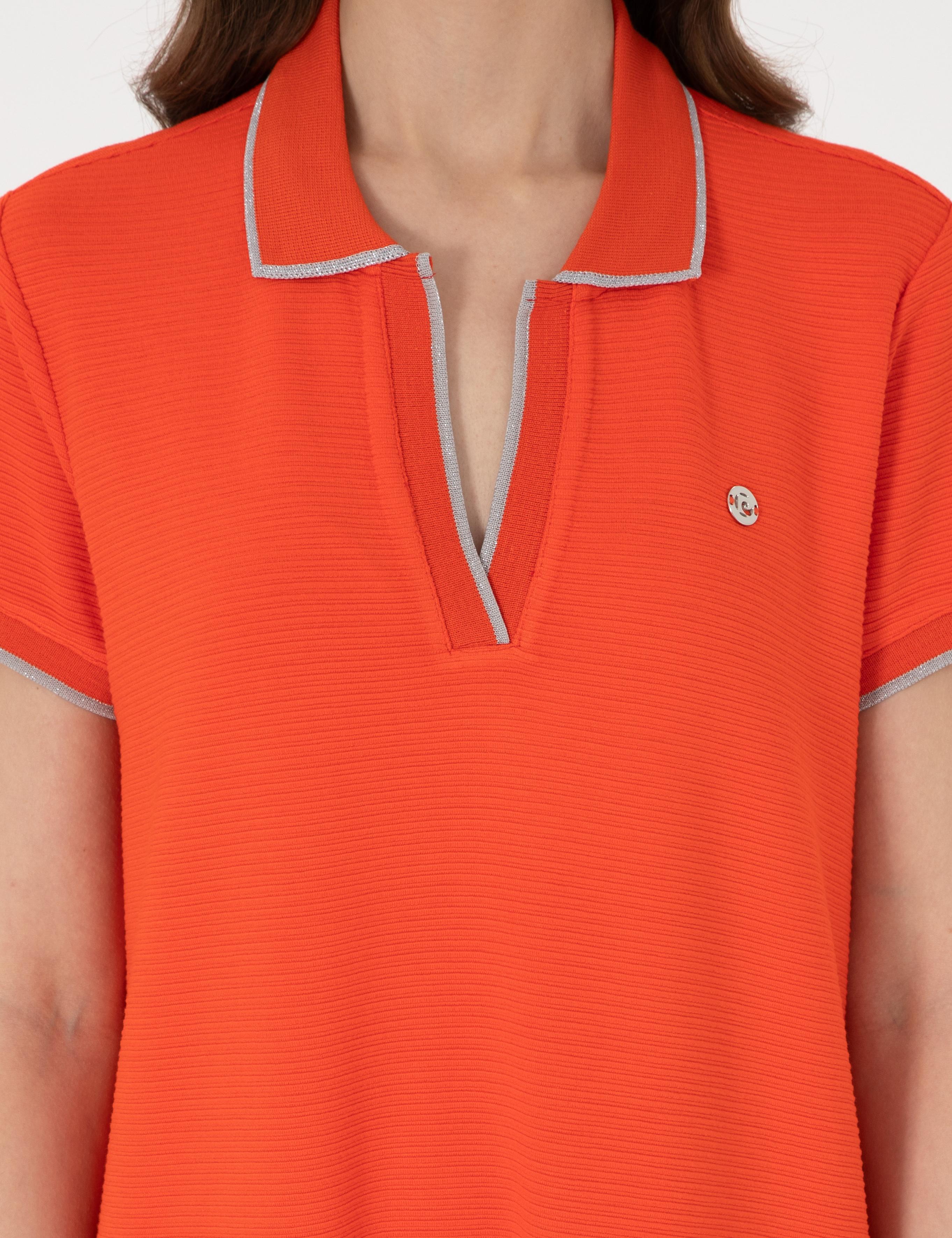 Kırmızı Regular Fit Polo Yaka Örme Elbise