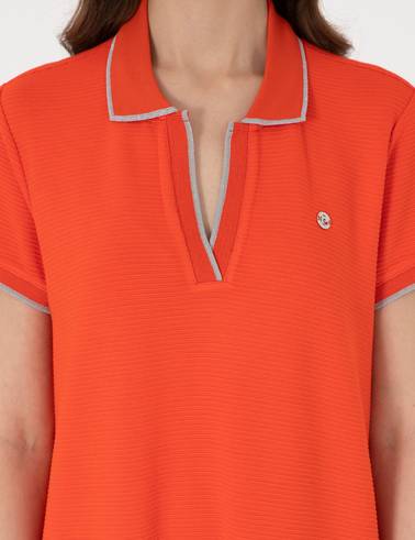 Kırmızı Regular Fit Polo Yaka Örme Elbise