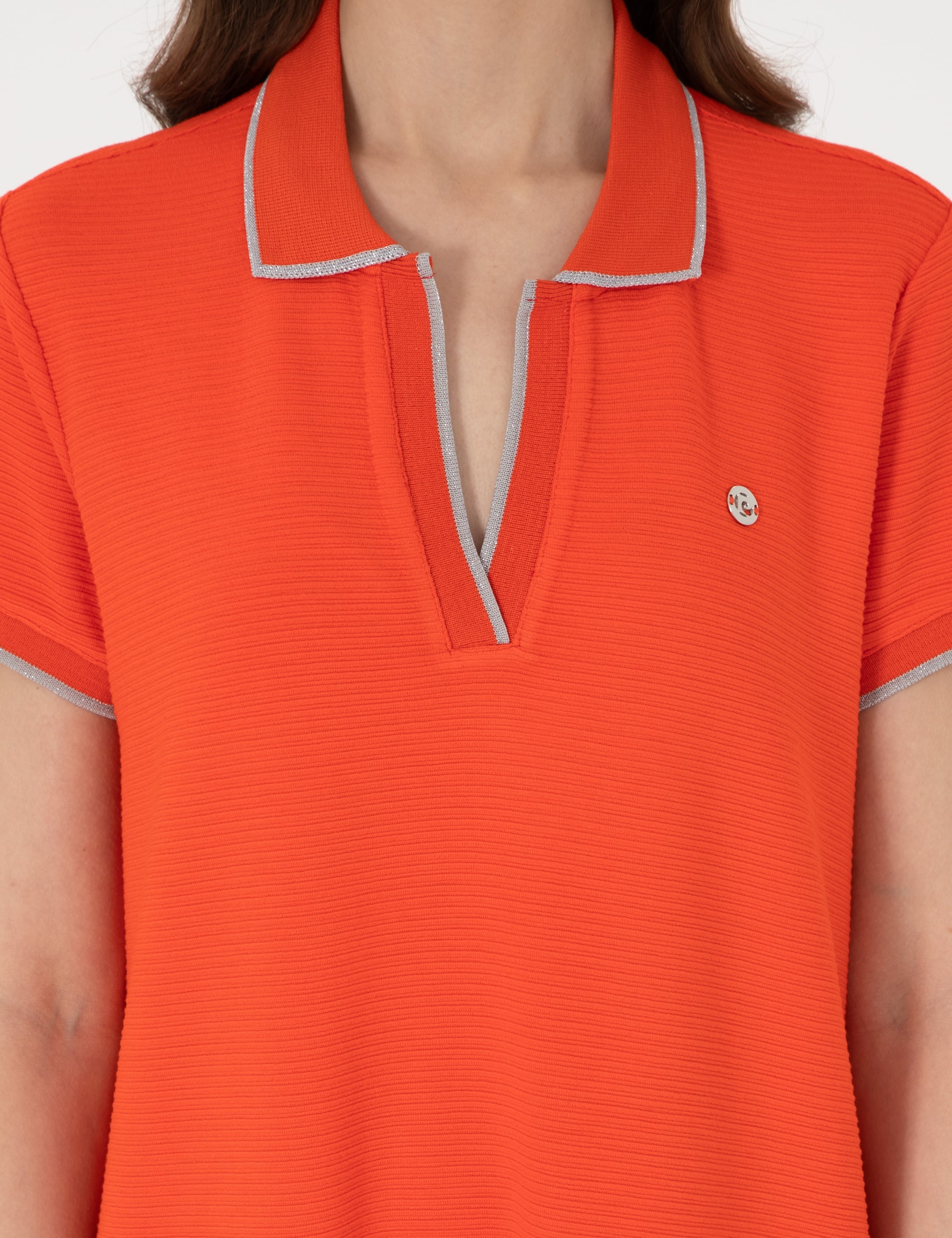 Kırmızı Regular Fit Polo Yaka Örme Elbise - Image 5