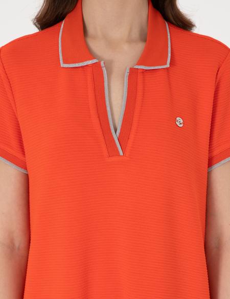 Kırmızı Regular Fit Polo Yaka Örme Elbise - 50308462006