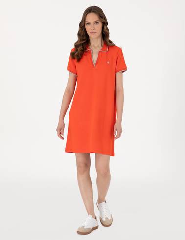 Kırmızı Regular Fit Polo Yaka Örme Elbise