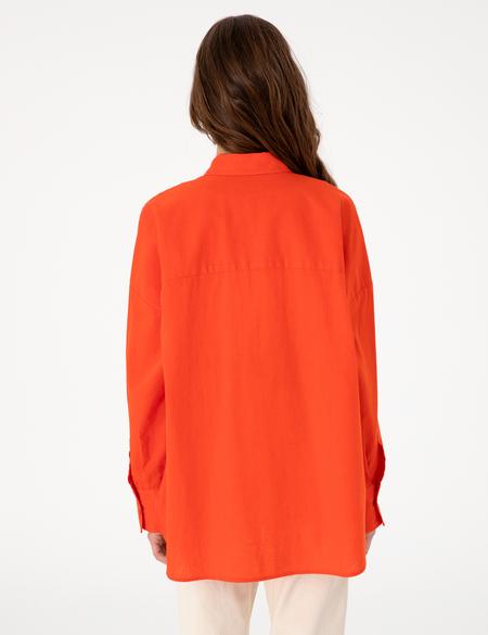 Nar Çiçeği Oversize Keten Karışımlı Uzun Kollu Gömlek - 50313128013