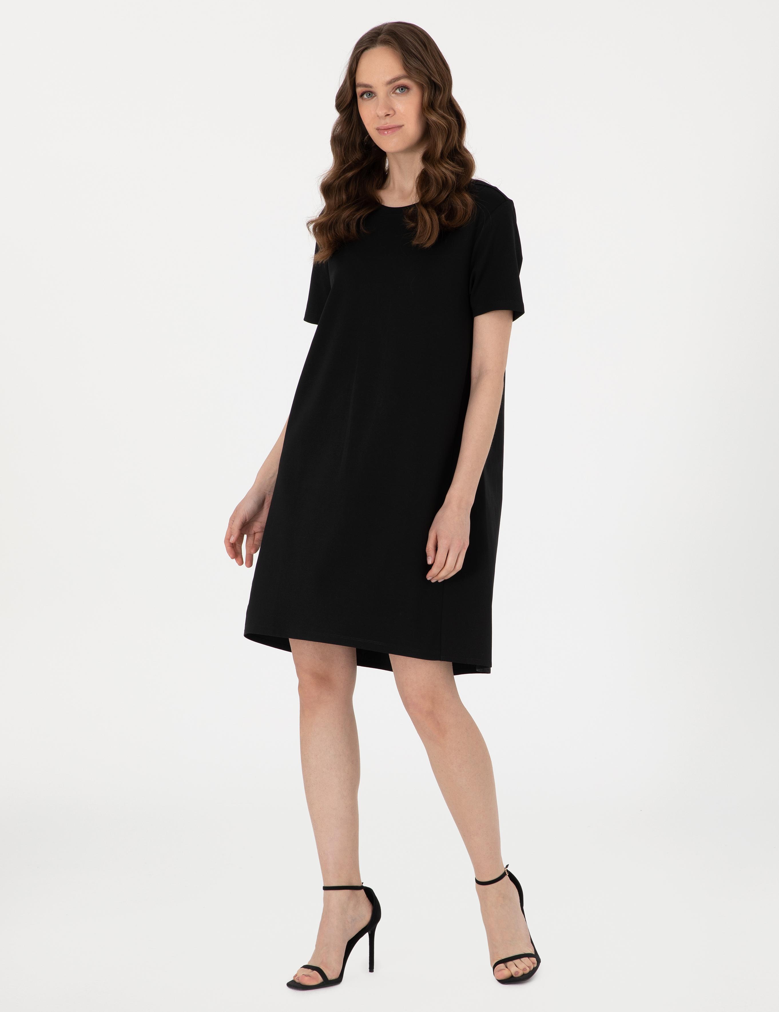 Siyah Regular Fit Örme Elbise