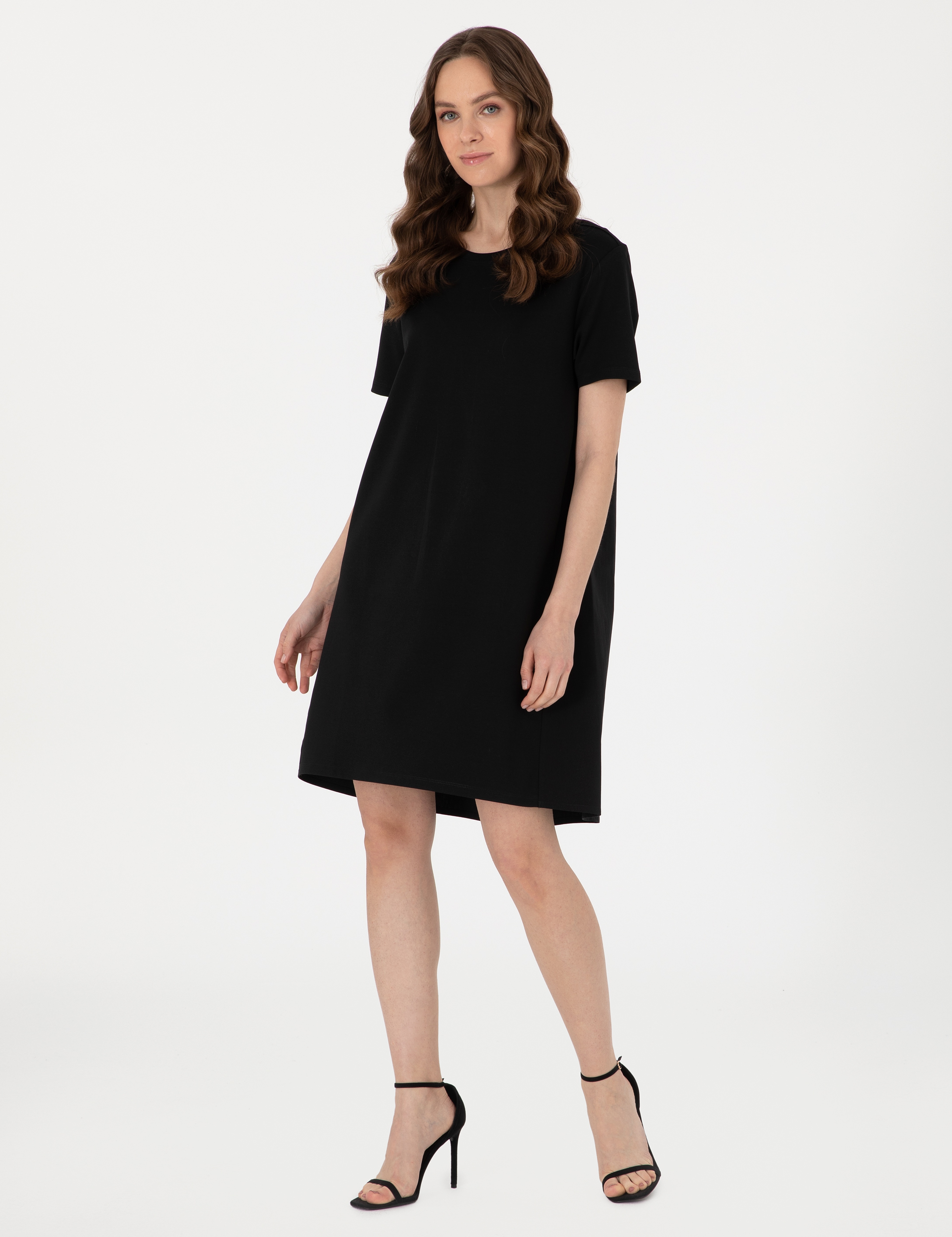Siyah Regular Fit Örme Elbise - Image 3