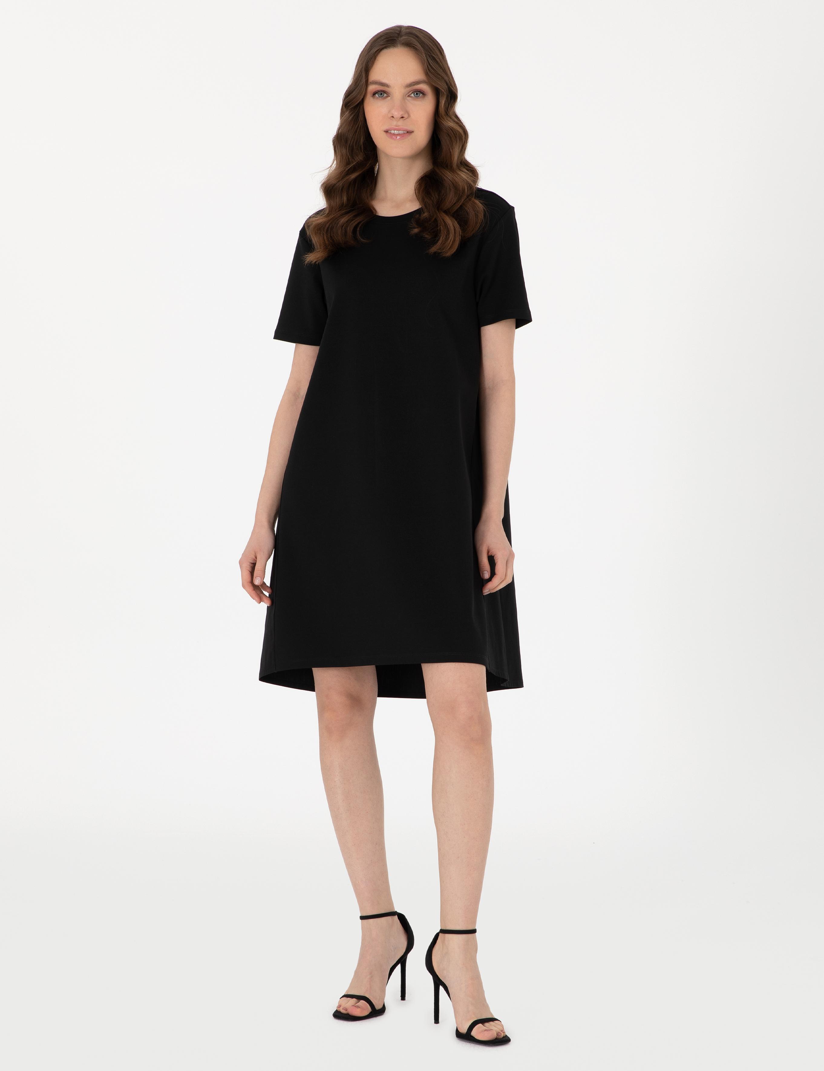 Siyah Regular Fit Örme Elbise