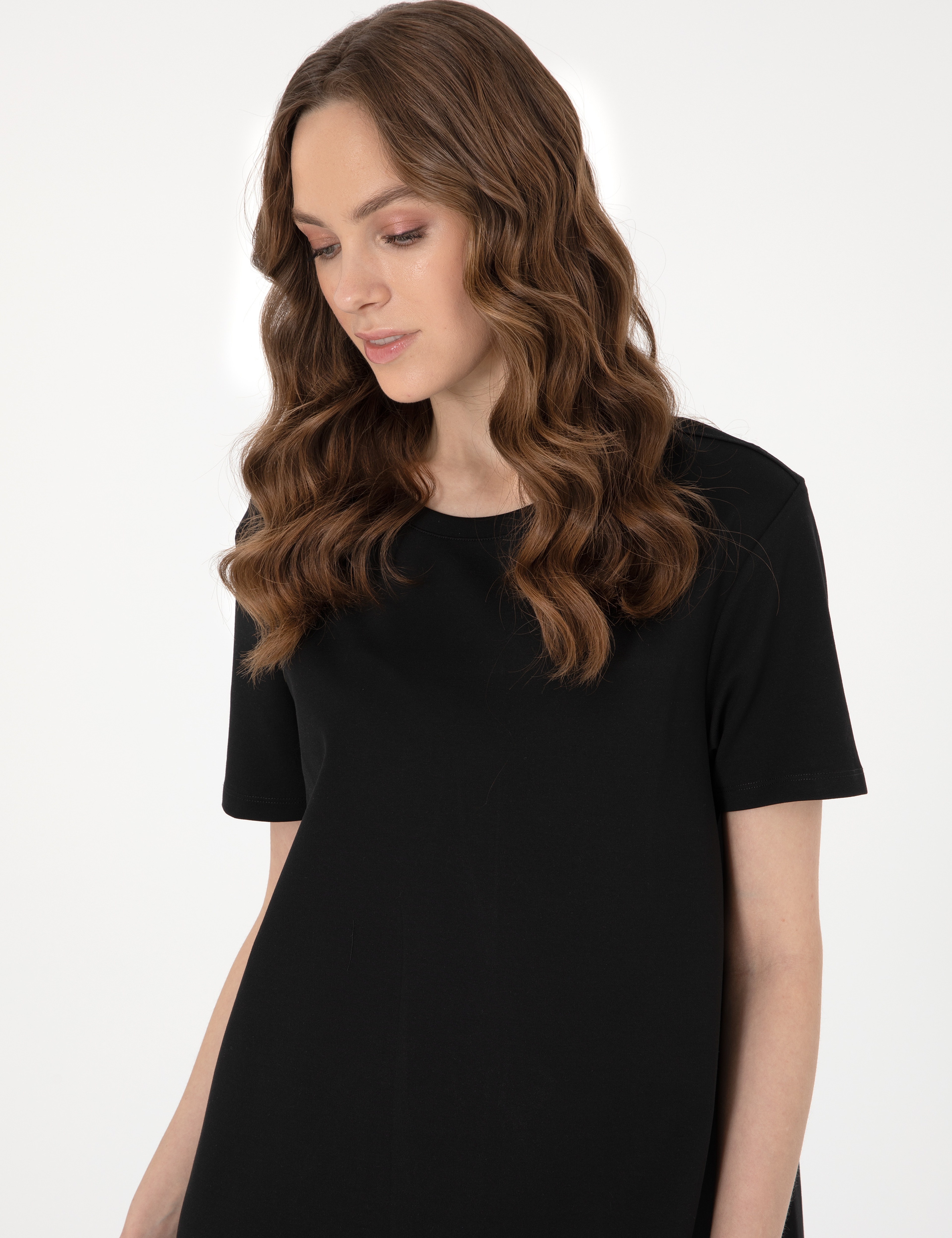 Siyah Regular Fit Örme Elbise