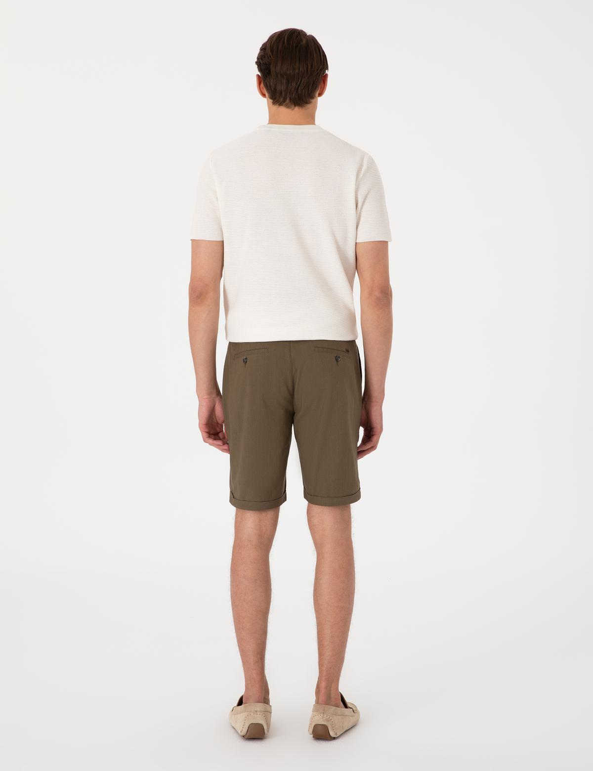 Haki Slim Fit Beli Lastikli Bağcıklı Dokuma Şort - 50308148003