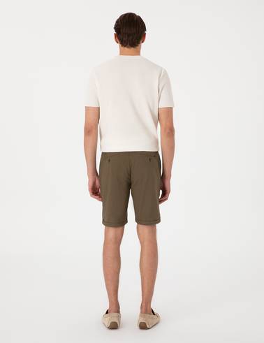 Haki Slim Fit Beli Lastikli Bağcıklı Dokuma Şort