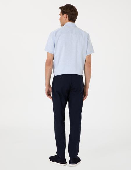 Lacivert Carrot Fit Keten Karışımlı Beli Lastikli Bağcıklı Kanvas Pantolon - 50308073046