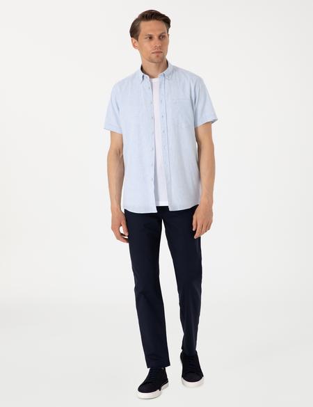 Lacivert Carrot Fit Keten Karışımlı Beli Lastikli Bağcıklı Kanvas Pantolon - 50308073046