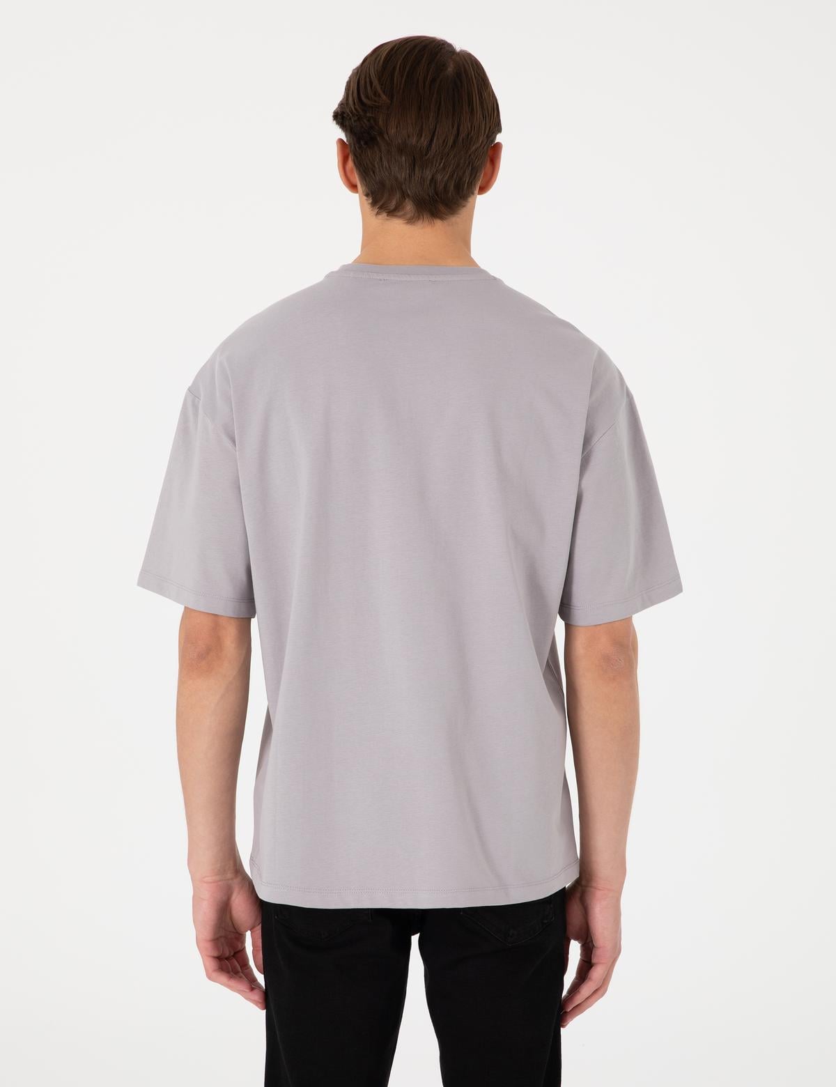 Gri Comfort Fit Bisiklet Yaka Tişört - 50310155015