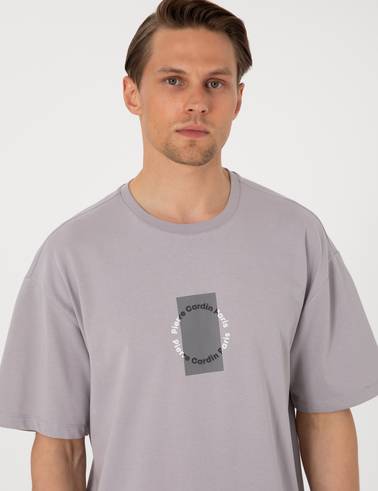 Gri Comfort Fit Bisiklet Yaka Tişört