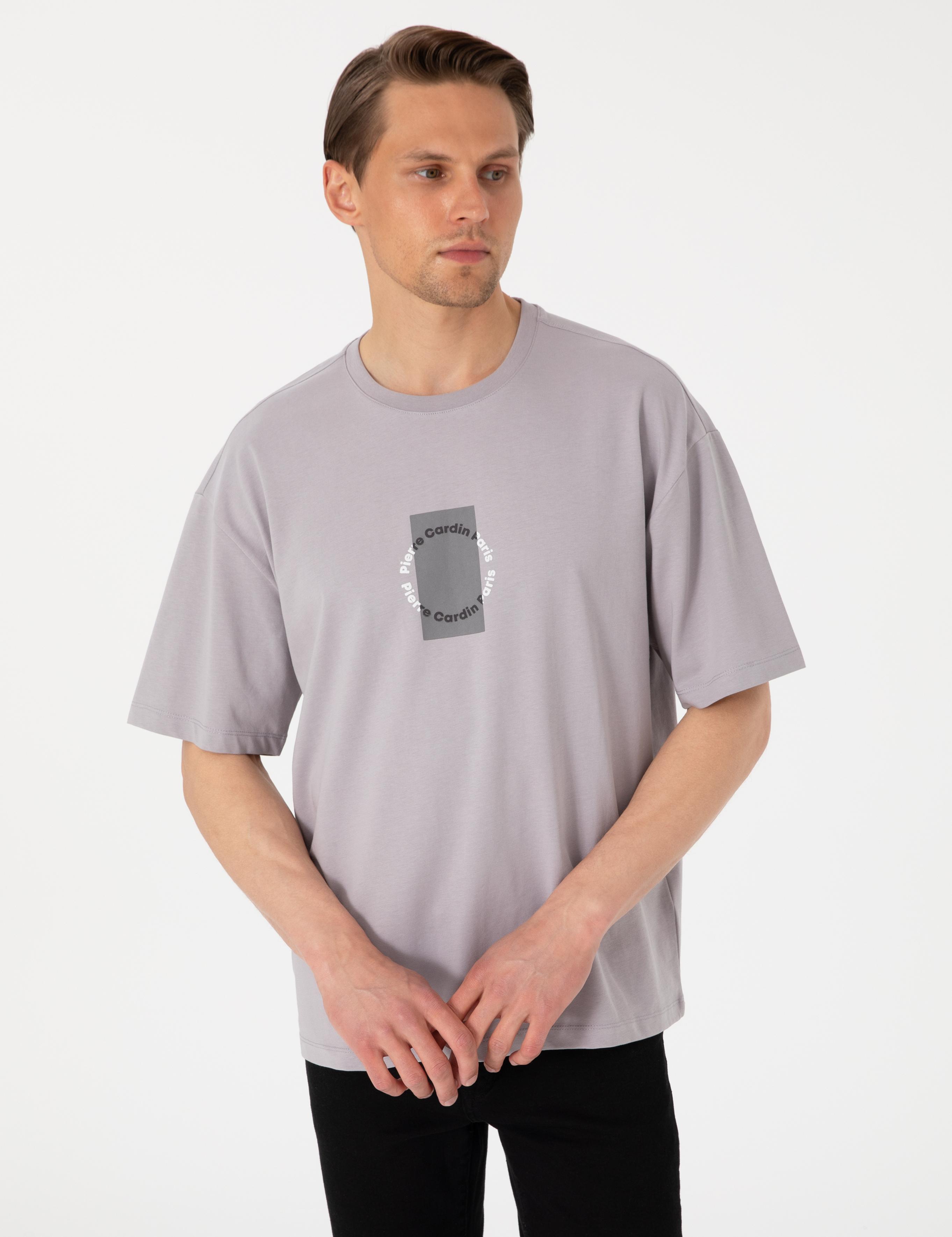 Gri Comfort Fit Bisiklet Yaka Tişört