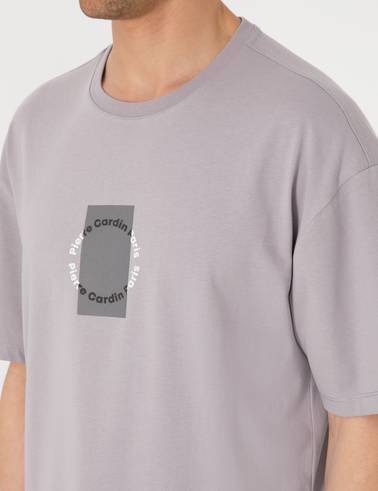 Gri Comfort Fit Bisiklet Yaka Tişört
