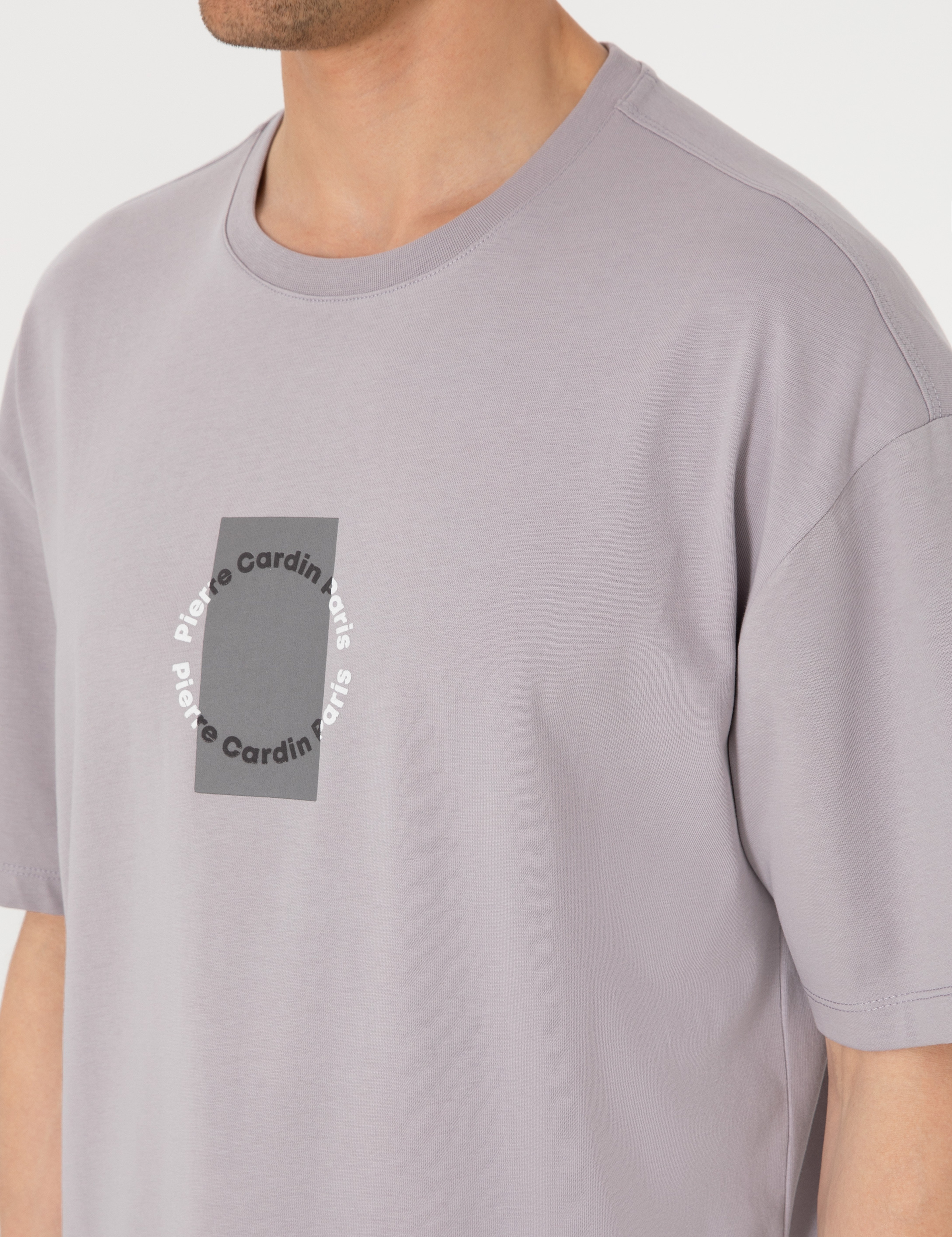 Gri Comfort Fit Bisiklet Yaka Tişört - Image 7