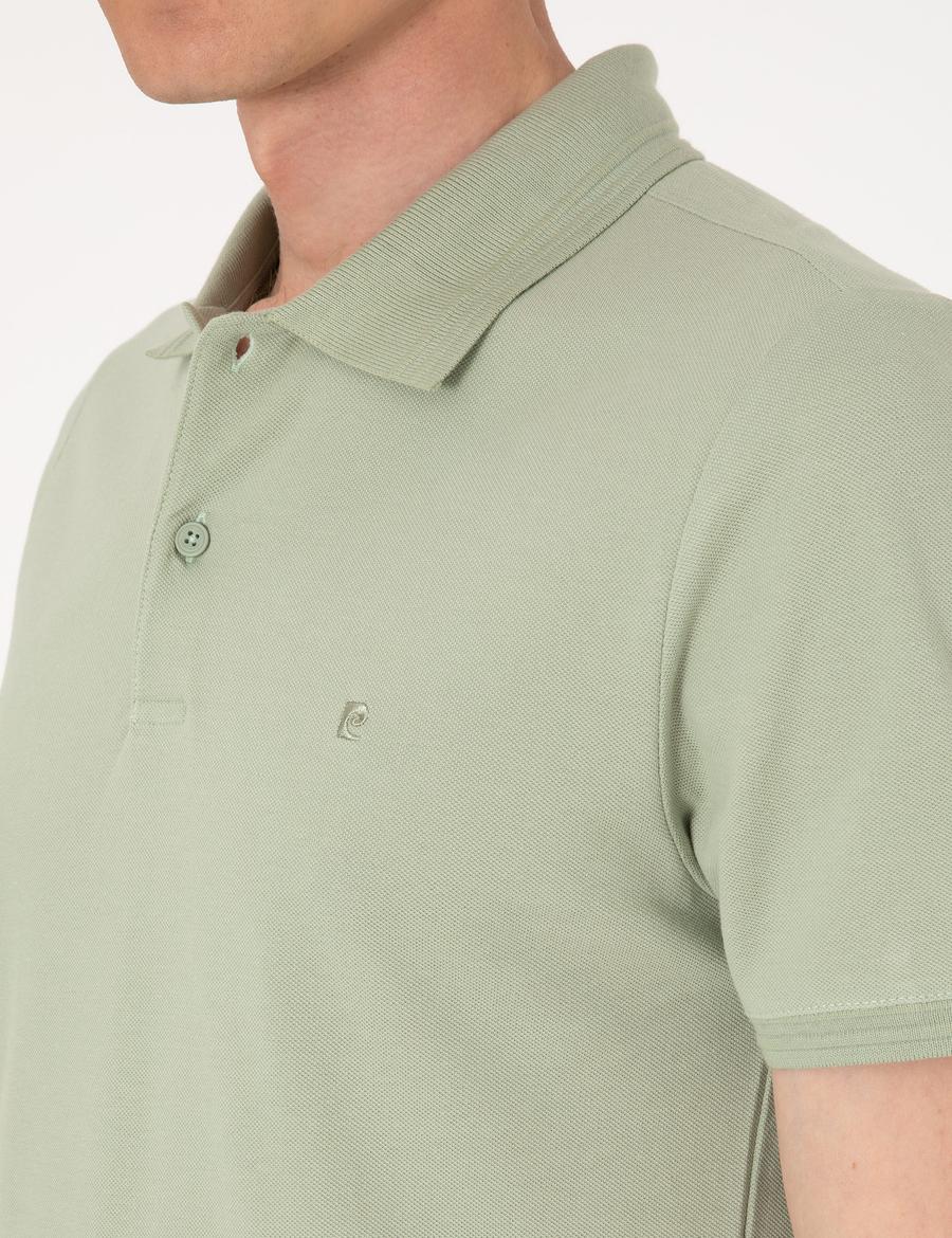 Çağla Yeşili Slim Fit %100 Pamuk Polo Yaka Basic Tişört