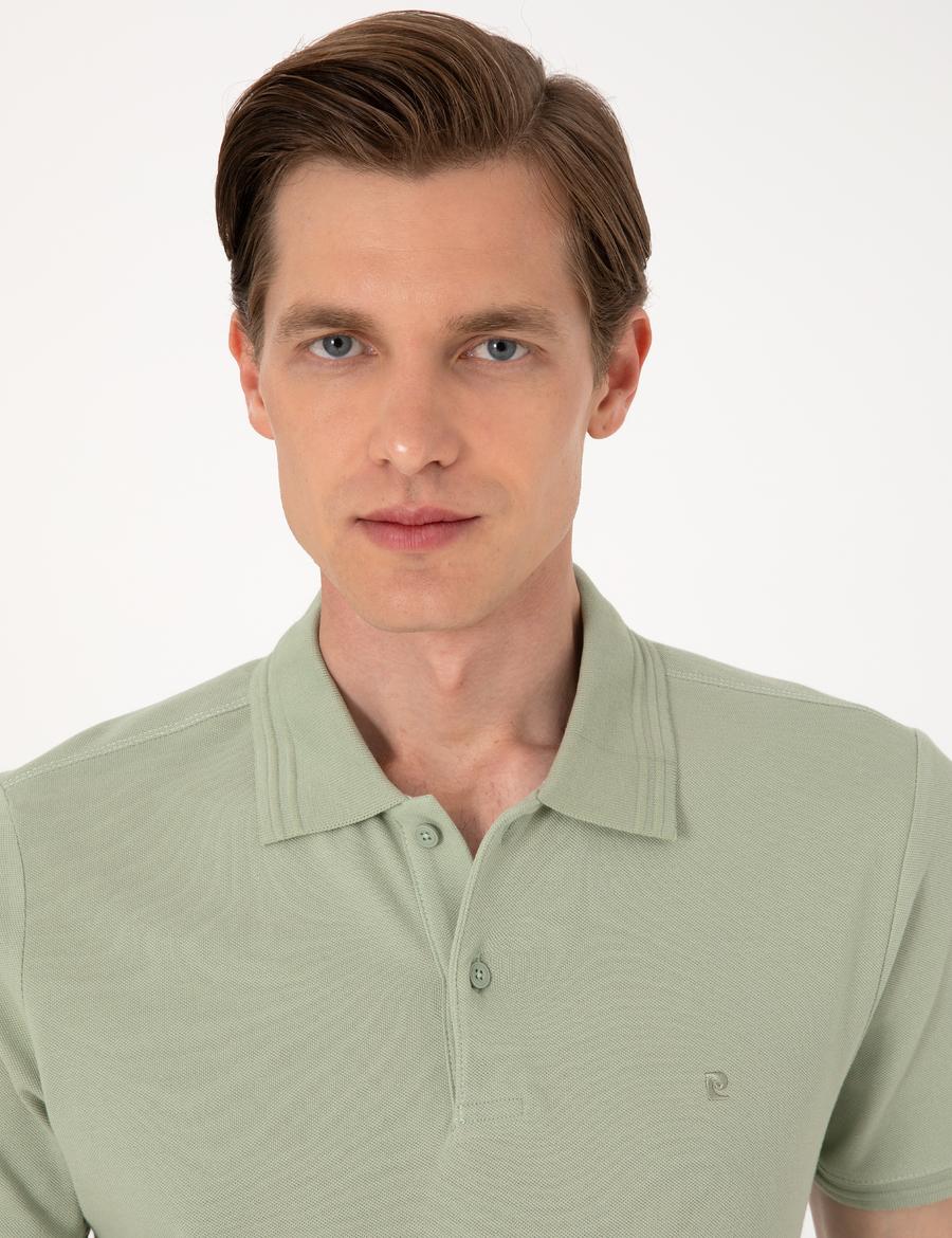 Çağla Yeşili Slim Fit %100 Pamuk Polo Yaka Basic Tişört
