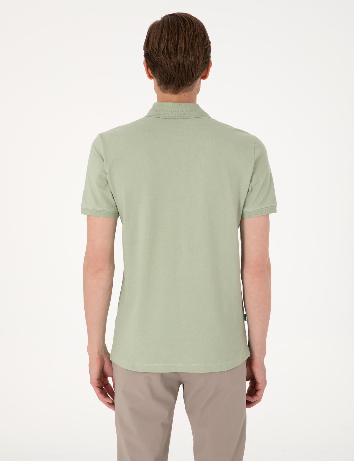 Çağla Yeşili Slim Fit %100 Pamuk Polo Yaka Basic Tişört - 50306448124