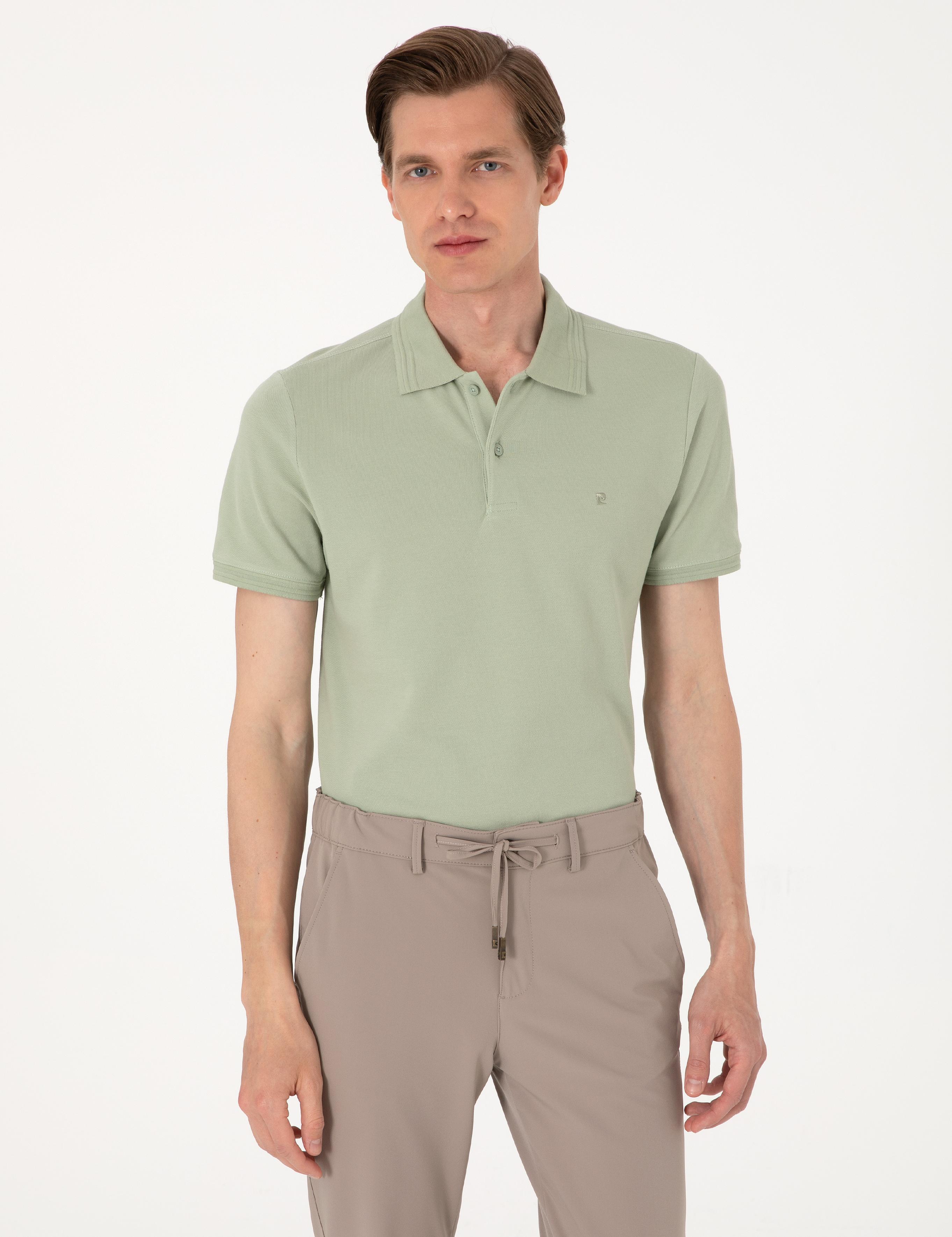 Çağla Yeşili Slim Fit %100 Pamuk Polo Yaka Basic Tişört