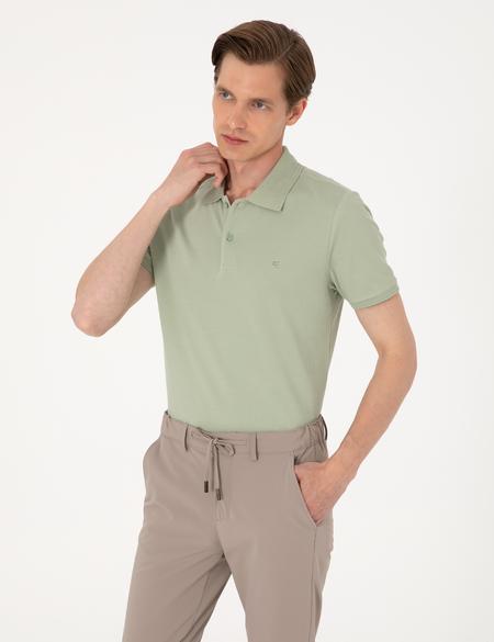 Çağla Yeşili Slim Fit %100 Pamuk Polo Yaka Basic Tişört - 50306448124