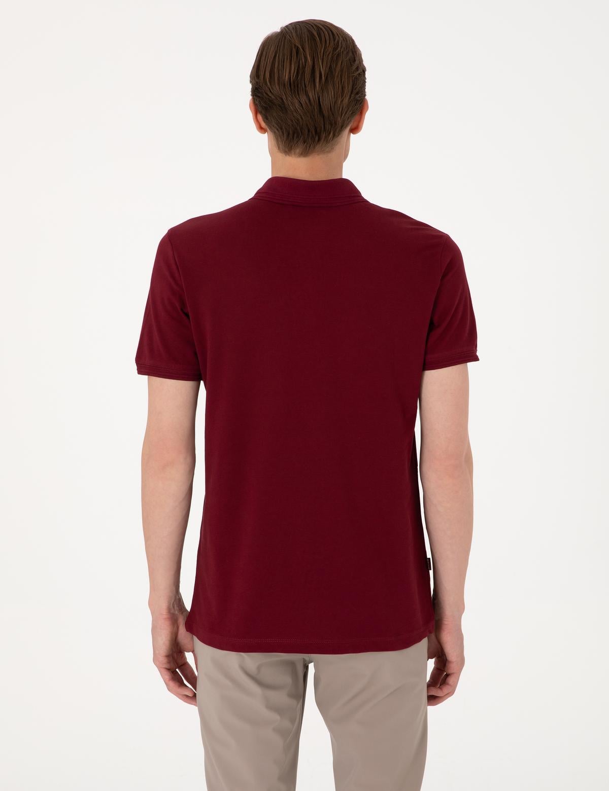 Bordo Slim Fit %100 Pamuk Polo Yaka Basic Tişört - 50306448014