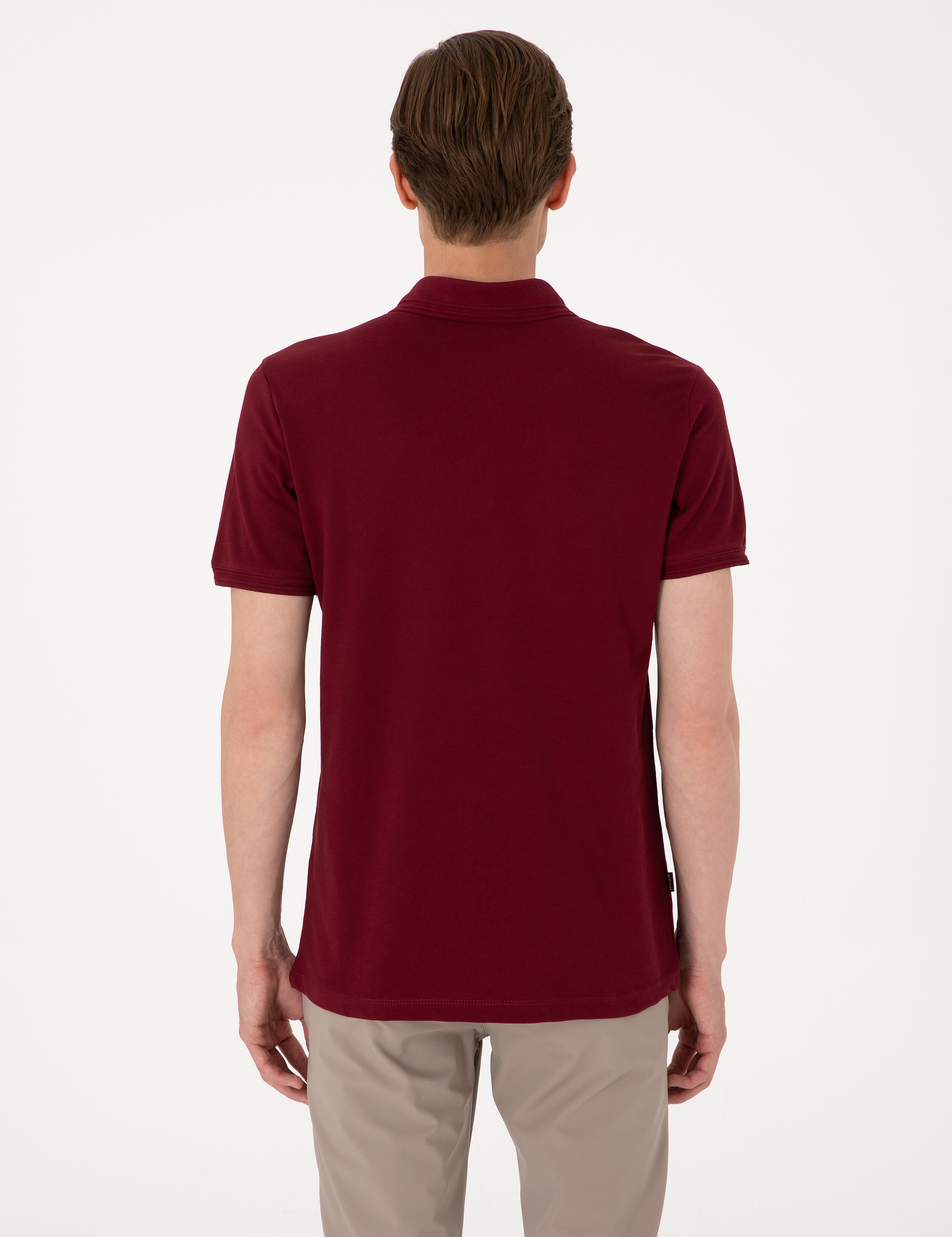 Bordo Slim Fit %100 Pamuk Polo Yaka Basic Tişört - Image 5