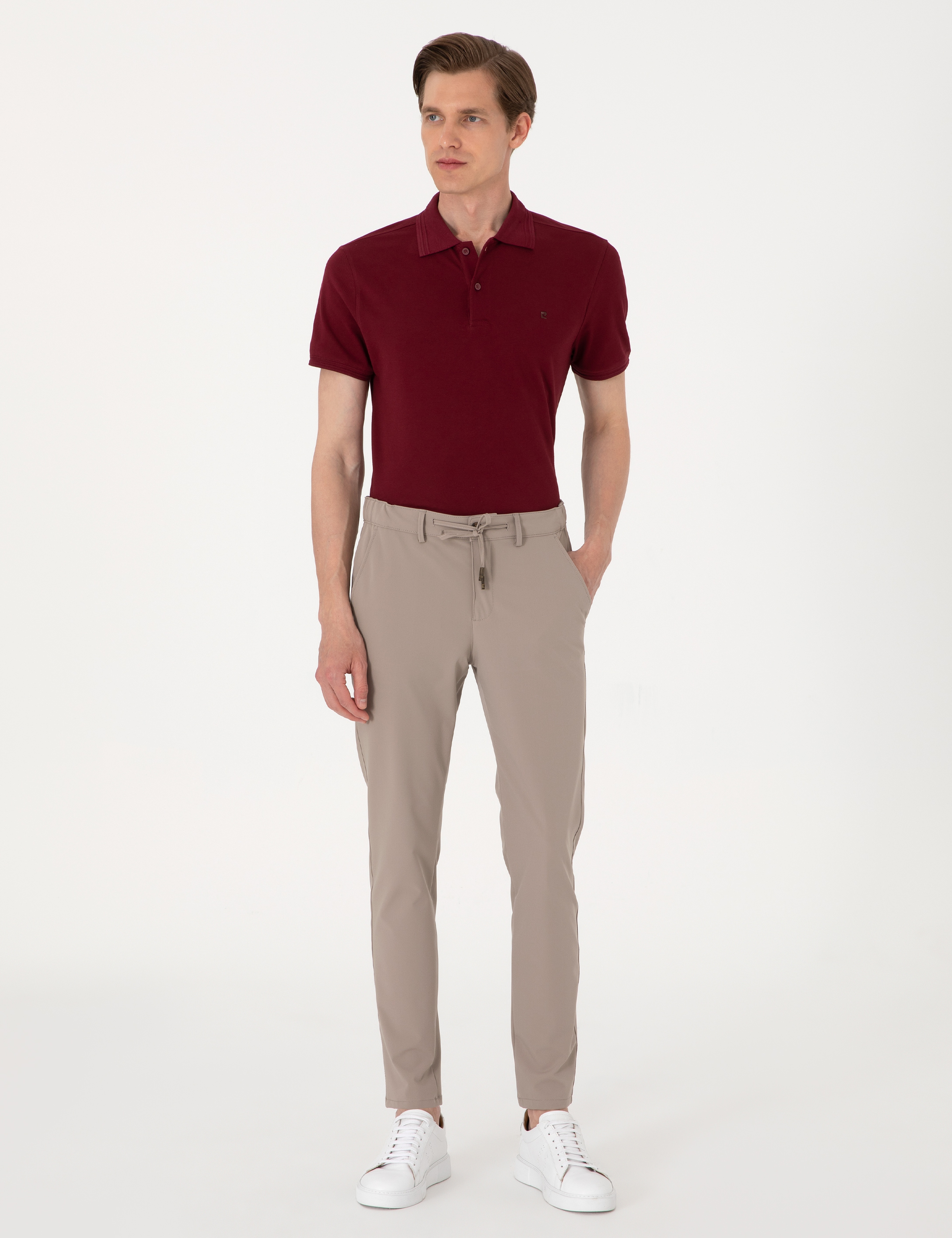 Bordo Slim Fit %100 Pamuk Polo Yaka Basic Tişört - Image 4