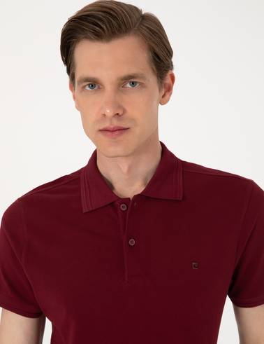 Bordo Slim Fit %100 Pamuk Polo Yaka Basic Tişört