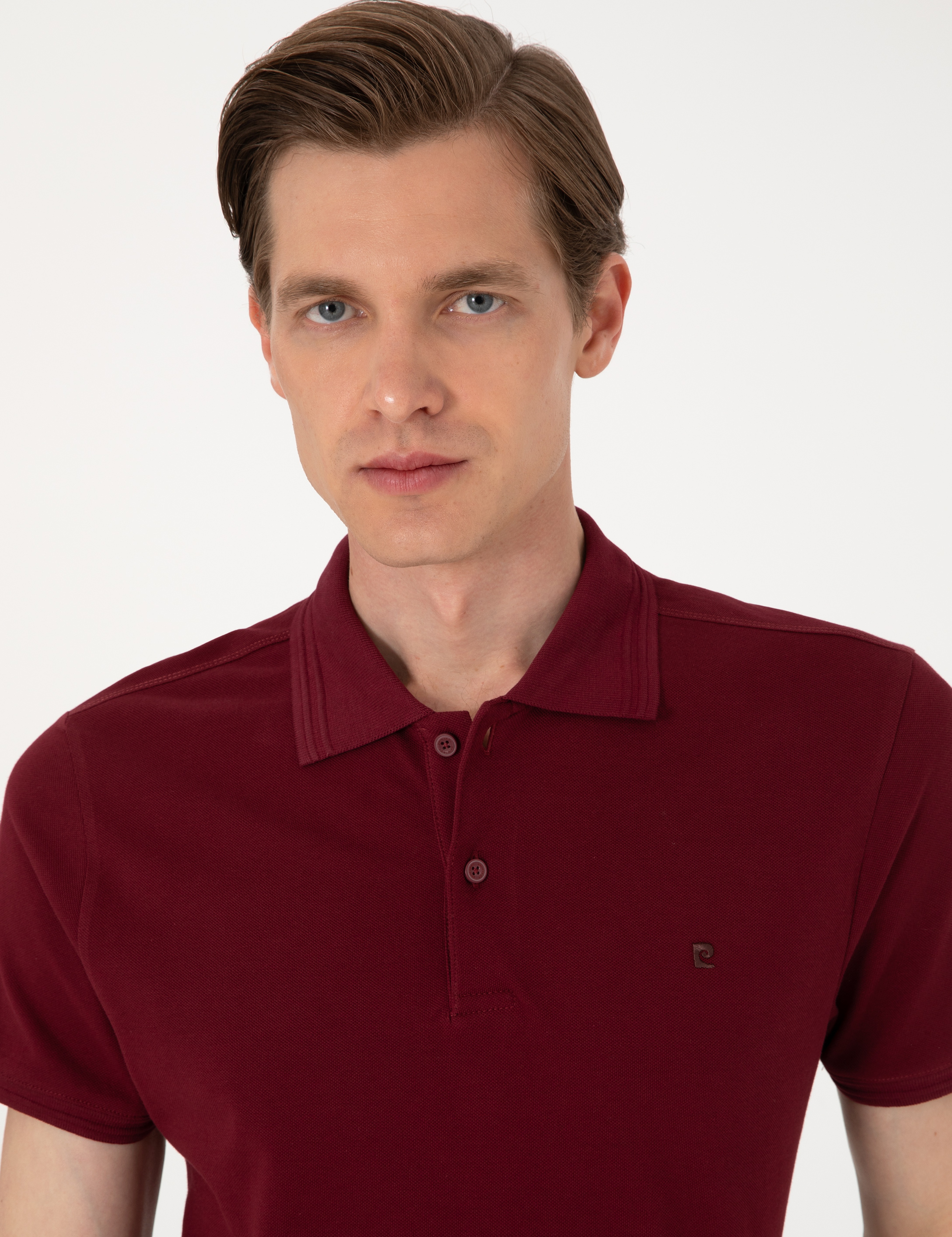 Bordo Slim Fit %100 Pamuk Polo Yaka Basic Tişört - Image 2