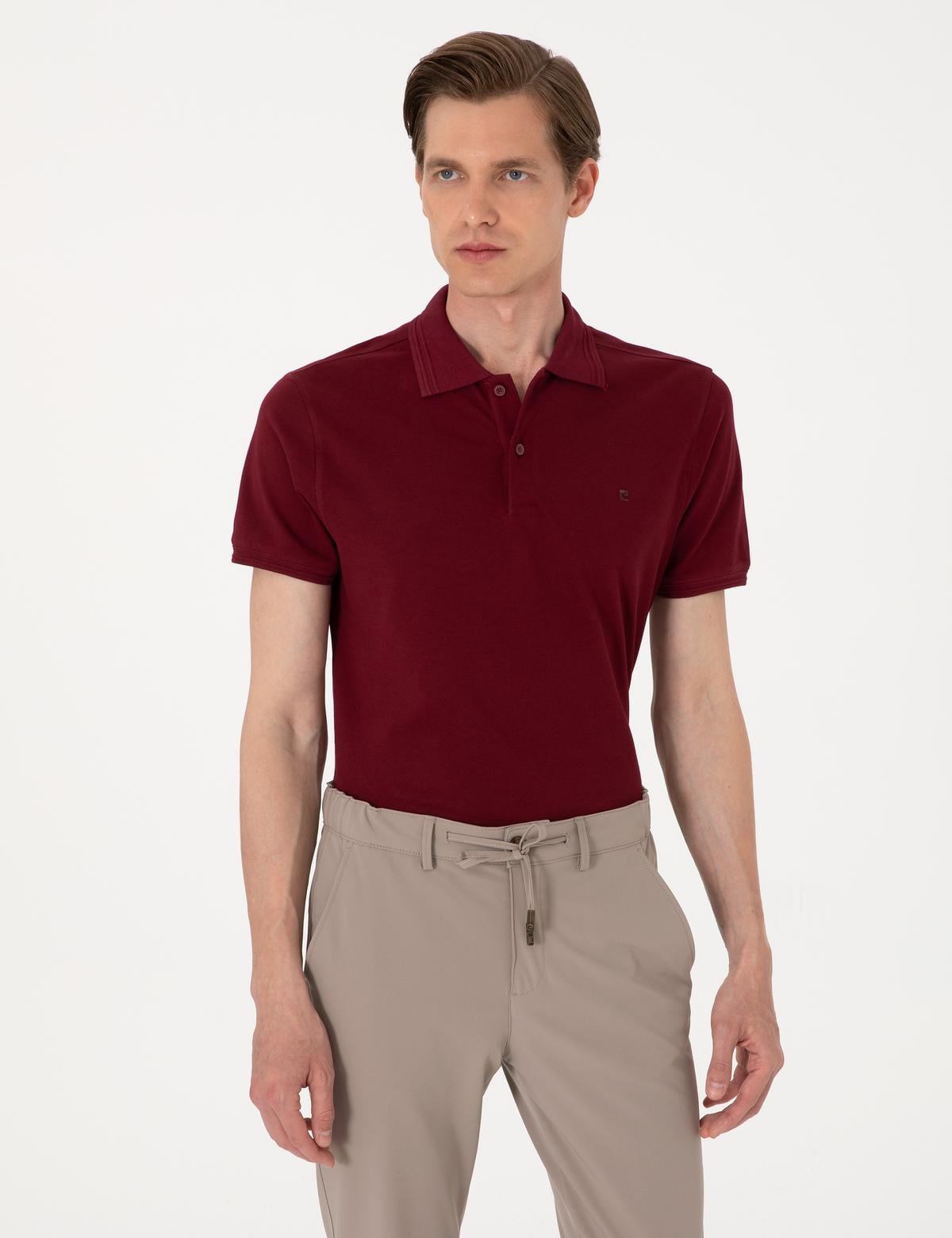 Bordo Slim Fit %100 Pamuk Polo Yaka Basic Tişört