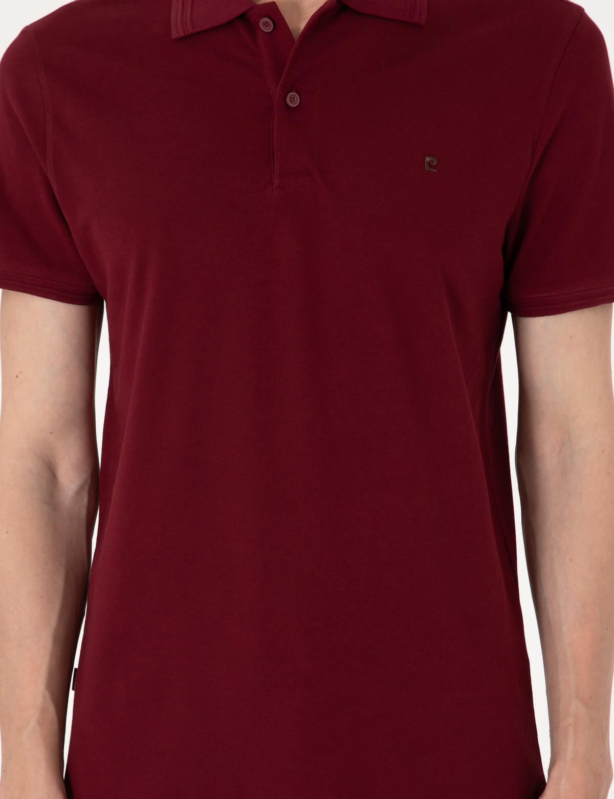 Bordo Slim Fit %100 Pamuk Polo Yaka Basic Tişört - 50306448014