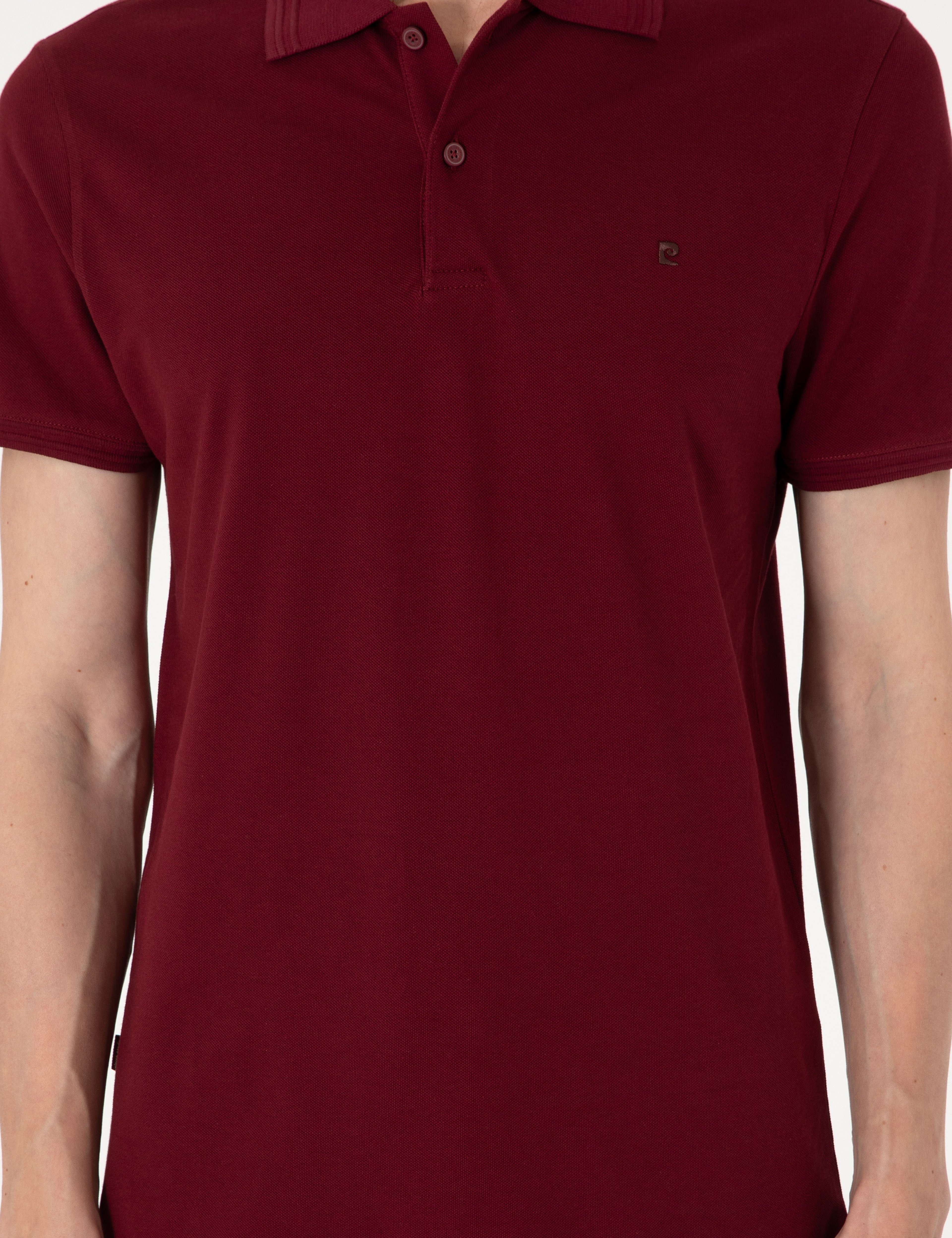 Bordo Slim Fit %100 Pamuk Polo Yaka Basic Tişört - Image 6