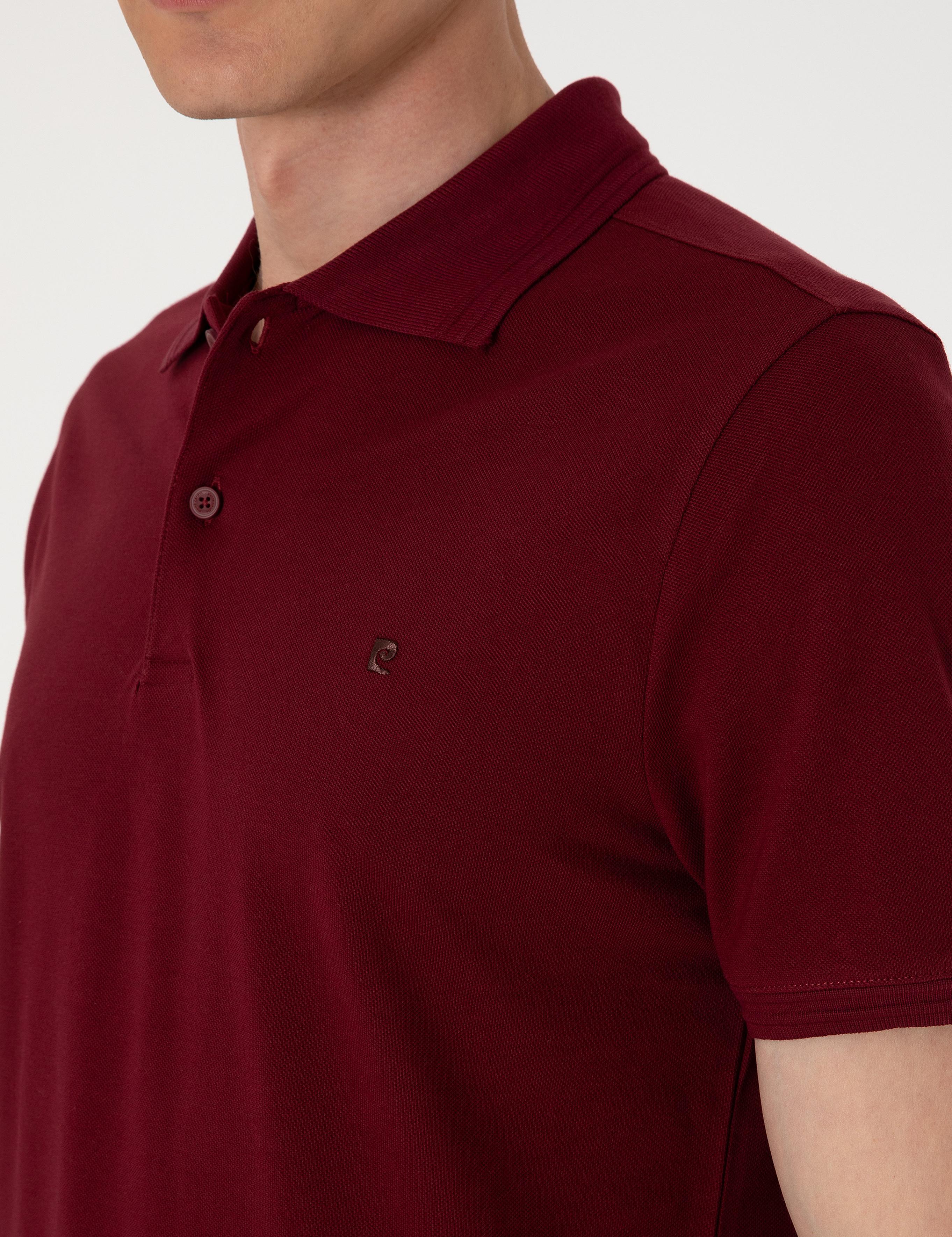 Bordo Slim Fit %100 Pamuk Polo Yaka Basic Tişört