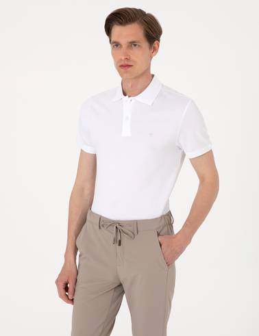 Beyaz Slim Fit %100 Pamuk Polo Yaka Basic Tişört