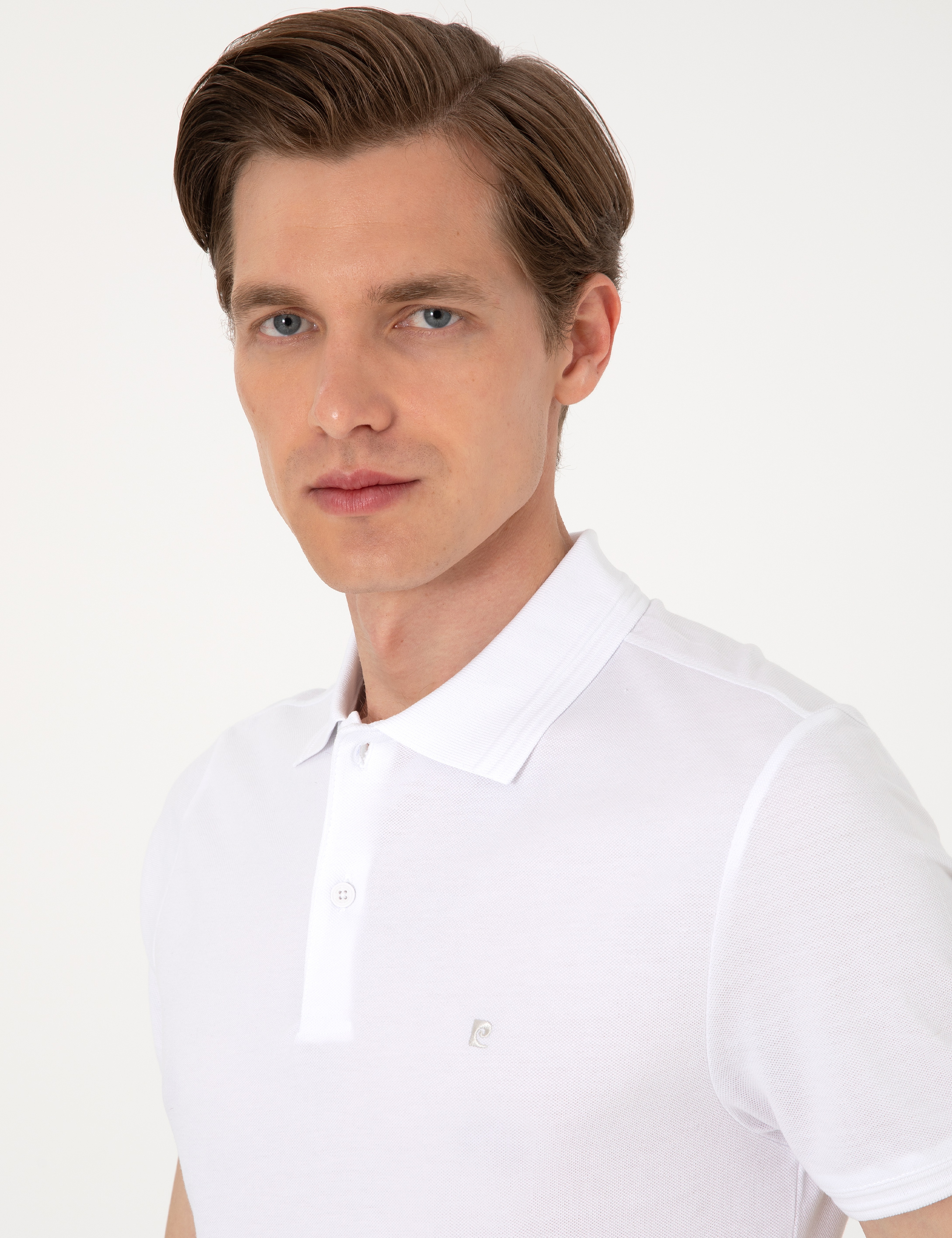 Beyaz Slim Fit %100 Pamuk Polo Yaka Basic Tişört - Image 2
