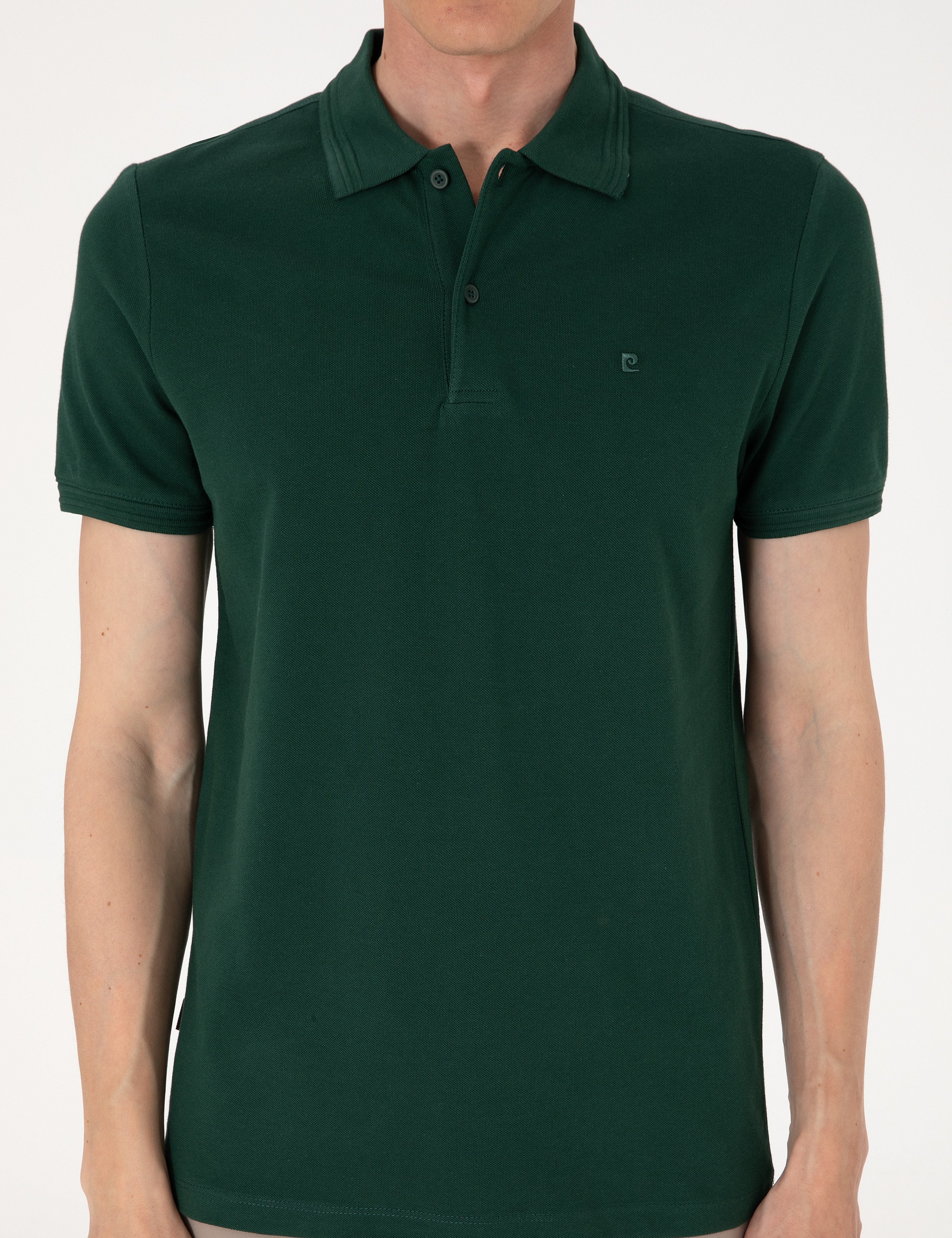 Koyu Yeşil Slim Fit %100 Pamuk Düğmeli Polo Yaka Basic Tişört - Image 6