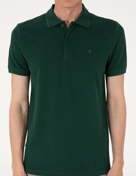 Koyu Yeşil Slim Fit %100 Pamuk Polo Yaka Basic Tişört - 50306448106